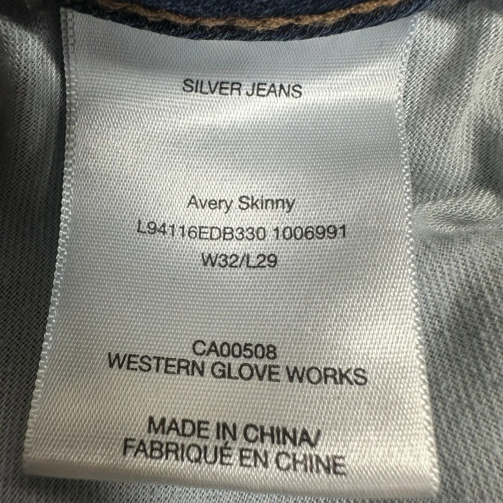 Silver Jeans Avery Skinny Denim Sz 32x29 Dark Faded Wash Indigo Stretch Mid Rise